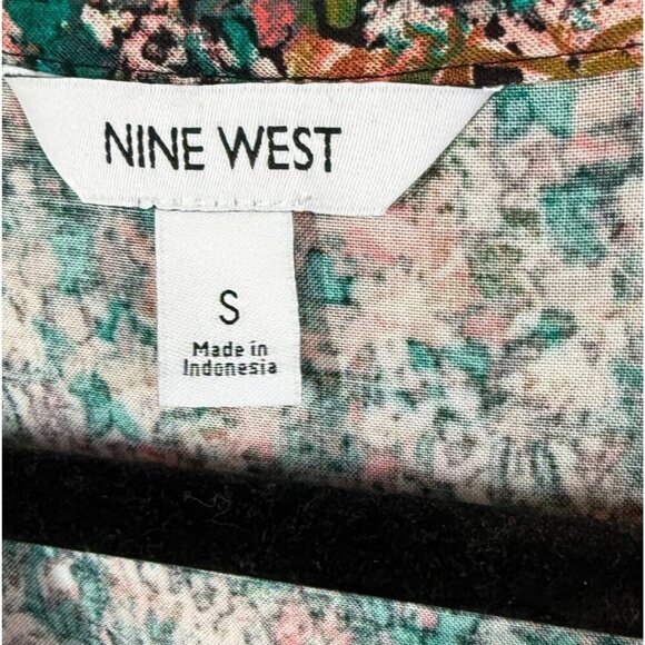 Nine West Womens Ditsy Floral Sleeveless Dress Small V-Neck Drop Waist Ruffle - Picture 9 of 11